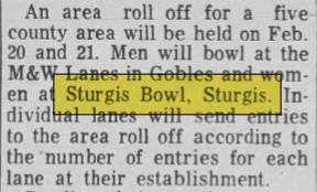 Sturgis Bowl (Sturgis Lanes) - Jan 1965 Article
